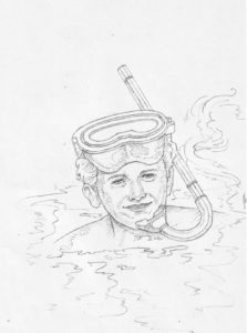 giovane sub con maschera e boccaglio