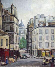 una strada di parigi con palazzi ai lati